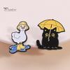 Colorful Enamel Jewelry Brooch, Rainy Day Animal Pin, Black Cat Umbrella Duck Treading Water Rain Accessories Badge, Vivid Expressions Stable