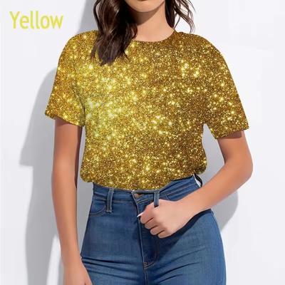 Farbe Glitzer Muster 3D Druck Damen Diamant Mode Sommer Freizeit T-Shirt Kurze Ärmel Pullover Übergroß Y2K Streetwear