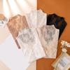 Women Bottoming Shirt Half High Collar Long Sleeve Transparent Hollow Lace Mesh Base Layer Sheer Pullover Tops Daily Wear