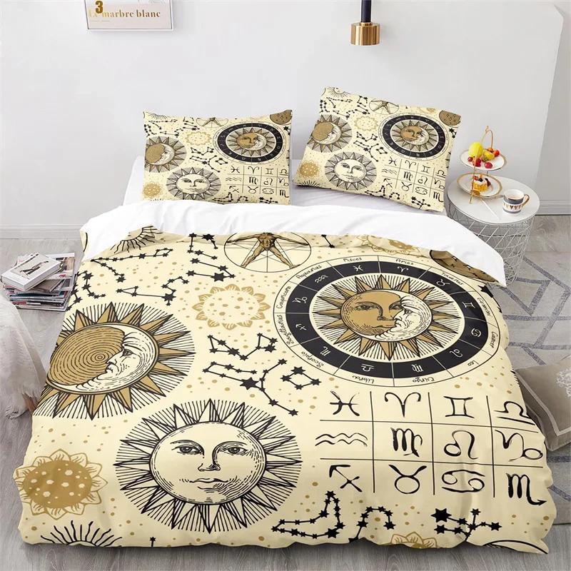 Sun and Moon Duvet Cover King Microfiber Astrology Bedding Set Twelve Constellations Zodiac Comforter Cover For Kids Boys Girls