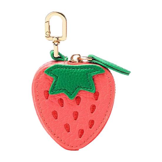Faux Leather Coin Wallet Fruity Pattern Mini Wallet Portable Headphone Case Strawberry