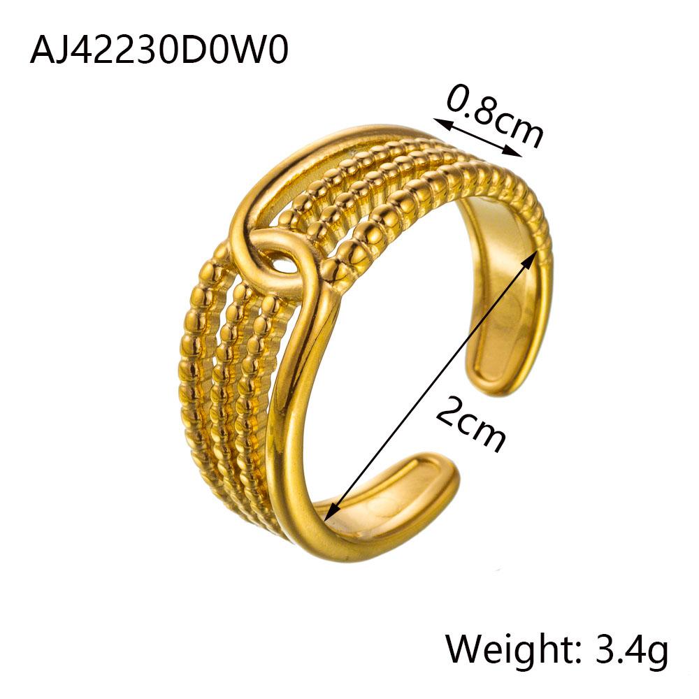 CARLIDANA Fashion Ins Geometric Irregular Hollow Muti Layer Chain 18K Gold Plated Stainless Steel Open Ring for Women Jewelry