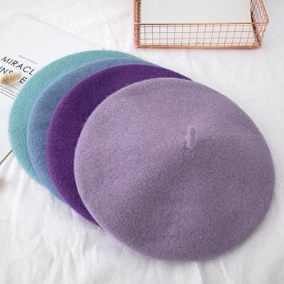 Women Wool Berets Hat Retro Thickened Caps Solid Color Warm Pumpkin Hats