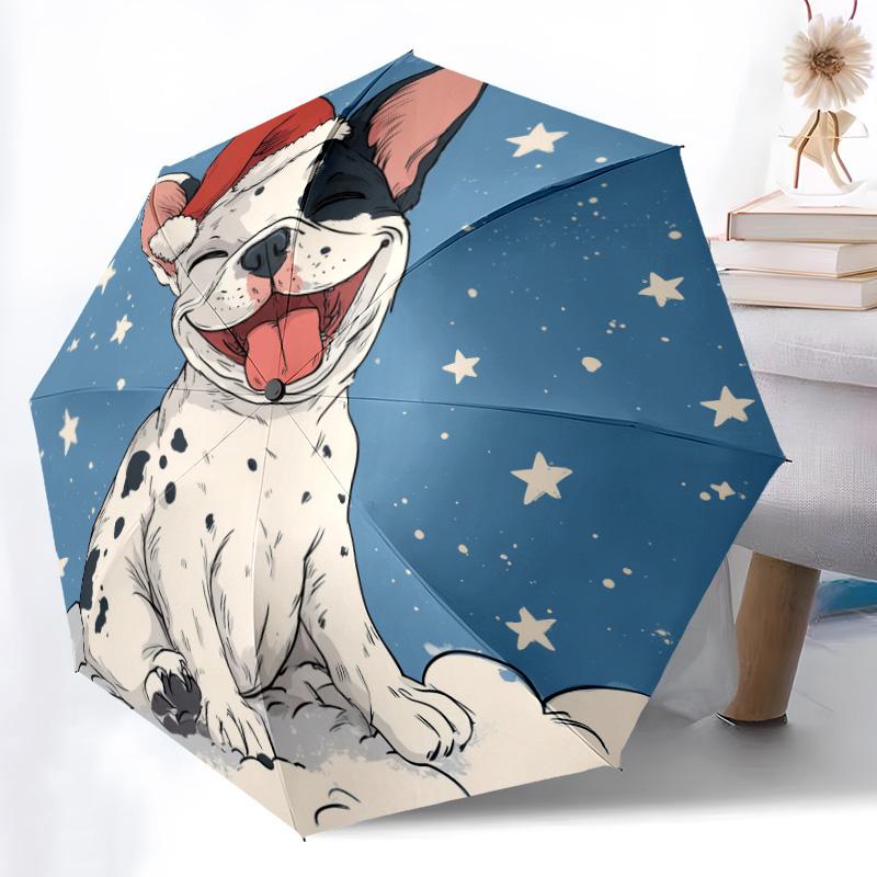 0106 Snowflake Dog  pattern, automatic folding umbrella, portable and foldable design, 8 ribs, a Christmas or birthday gift.