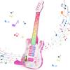 Kids Pink Guitar Toy for 3 Year Old Girls Birthday Gift Toddler Toy Ages 2-4 Electric Guitars with 4 Strings Light Up Music Toys for 3 4 5 Year Old