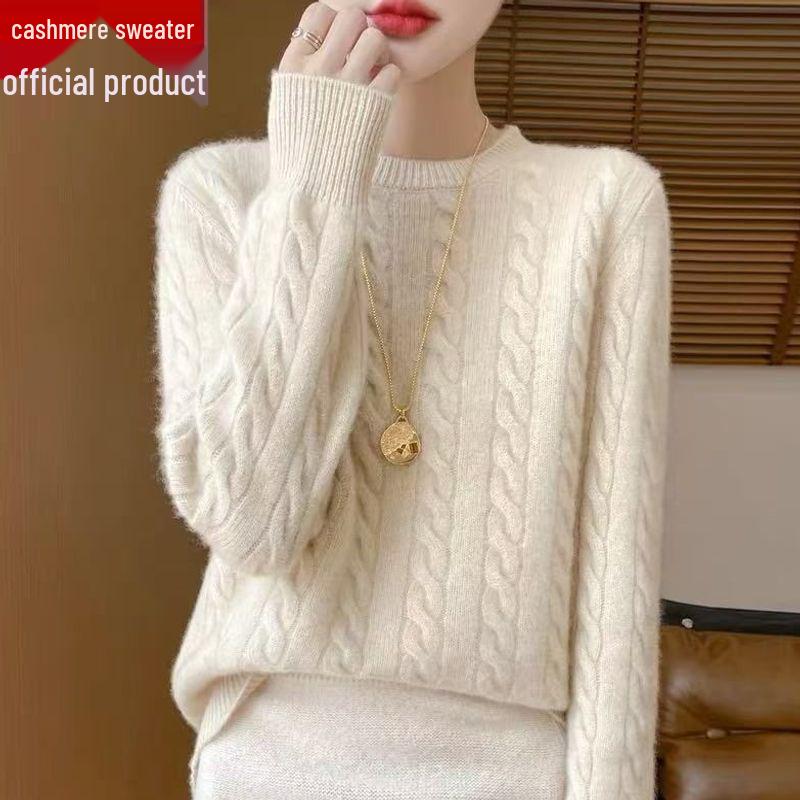Women's 100% Cashmere Ribbed Sweater - Thick, Loose, Solid Color Pullover for Autumn and Winter