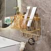 Bathroom Storage Rack with Hollow And Multi-Hook Design Basket Large Capacity Adhesive Installation Organizer for Home