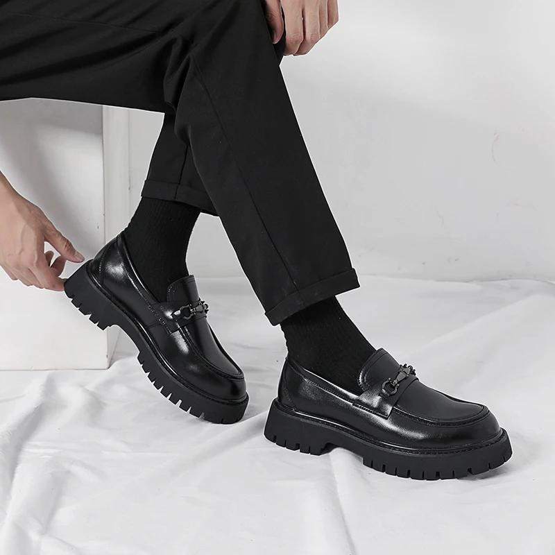Fashion Comfortable Club Shoe Men Stylish Thick Bottom Footwear All-match Man Leather Loafers Lightweight Flats Business Work Shoes Male
