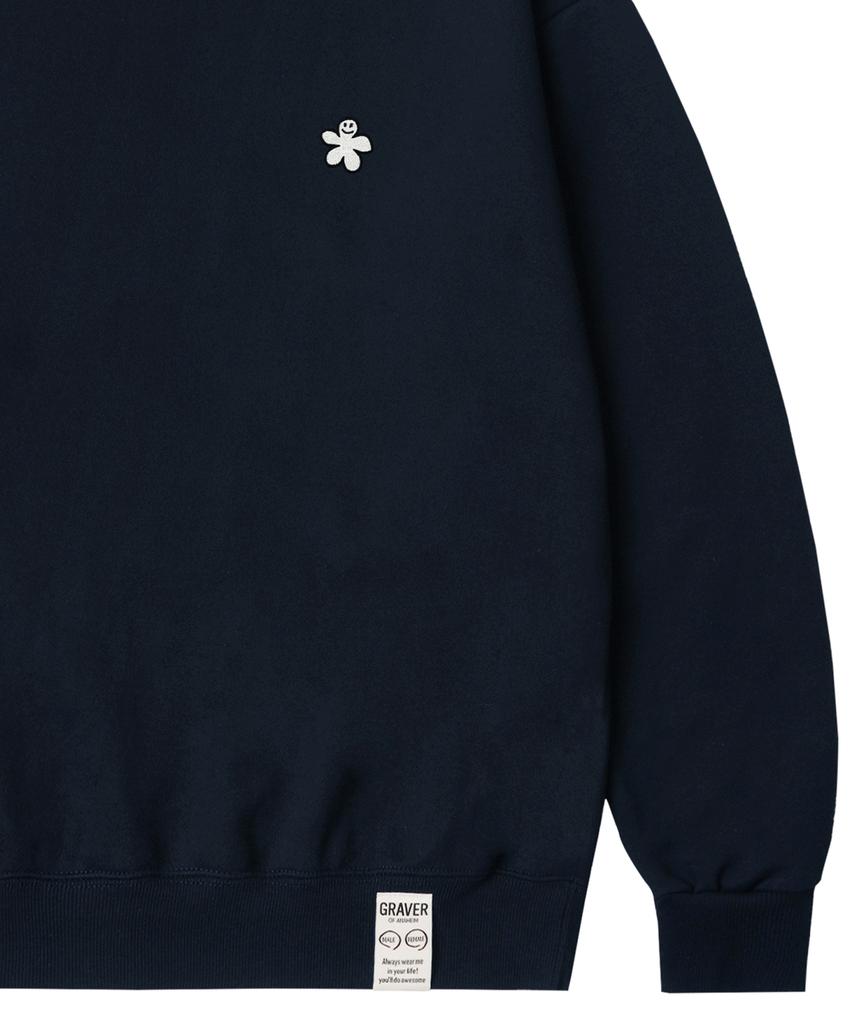 GRAVER [Unisex] White Odd Flower Embroidered Sweatshirt_Navy