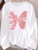 (Asian Size) Trend Butterfly Cute Tee Print T Shirt Women Clothing Autumn Winter Spring Casual Fashion Top O-neck Graphic Long Sleeve T-shirts