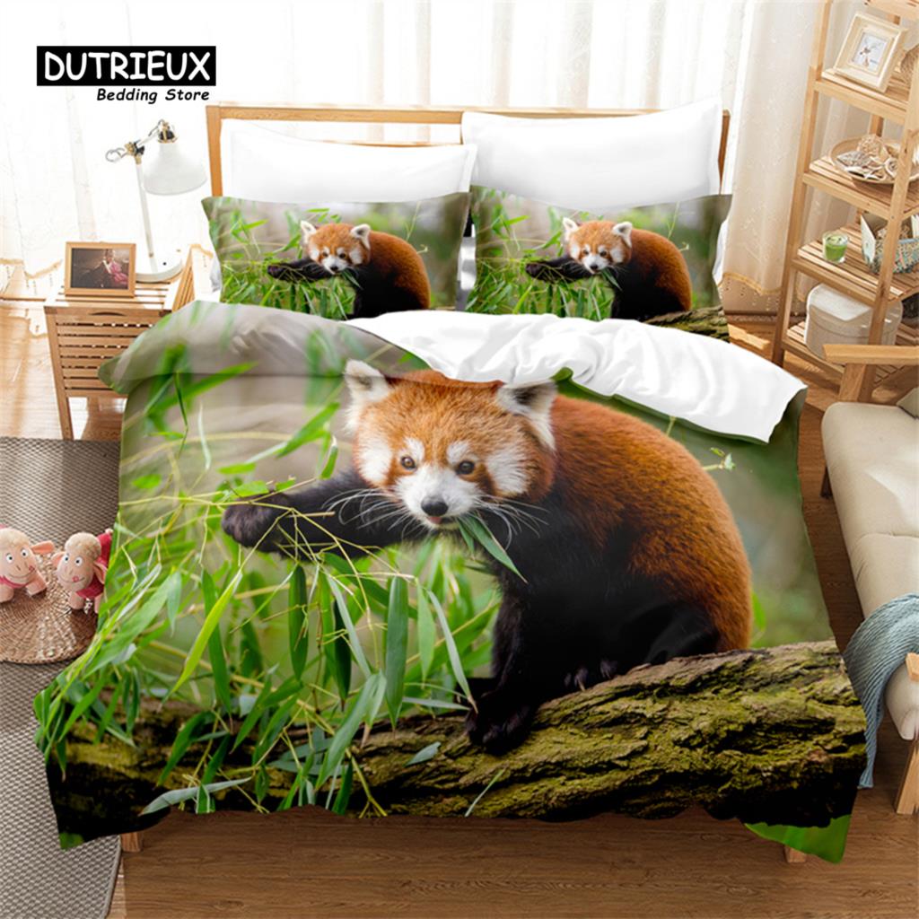 Panda Digital Printing Bedding Set, Panda Duvet Cover, 3D Bedding, Linen, Queen Size, Fashion Design