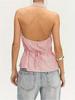 European & American Women's Asymmetrical Hem Striped Front-Tie Strapless Backless Tank Top