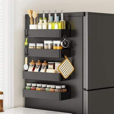 2Pcs Adjustable Magnetic Shelves Plastic Magnetic Storage Baskets  Refrigerator
