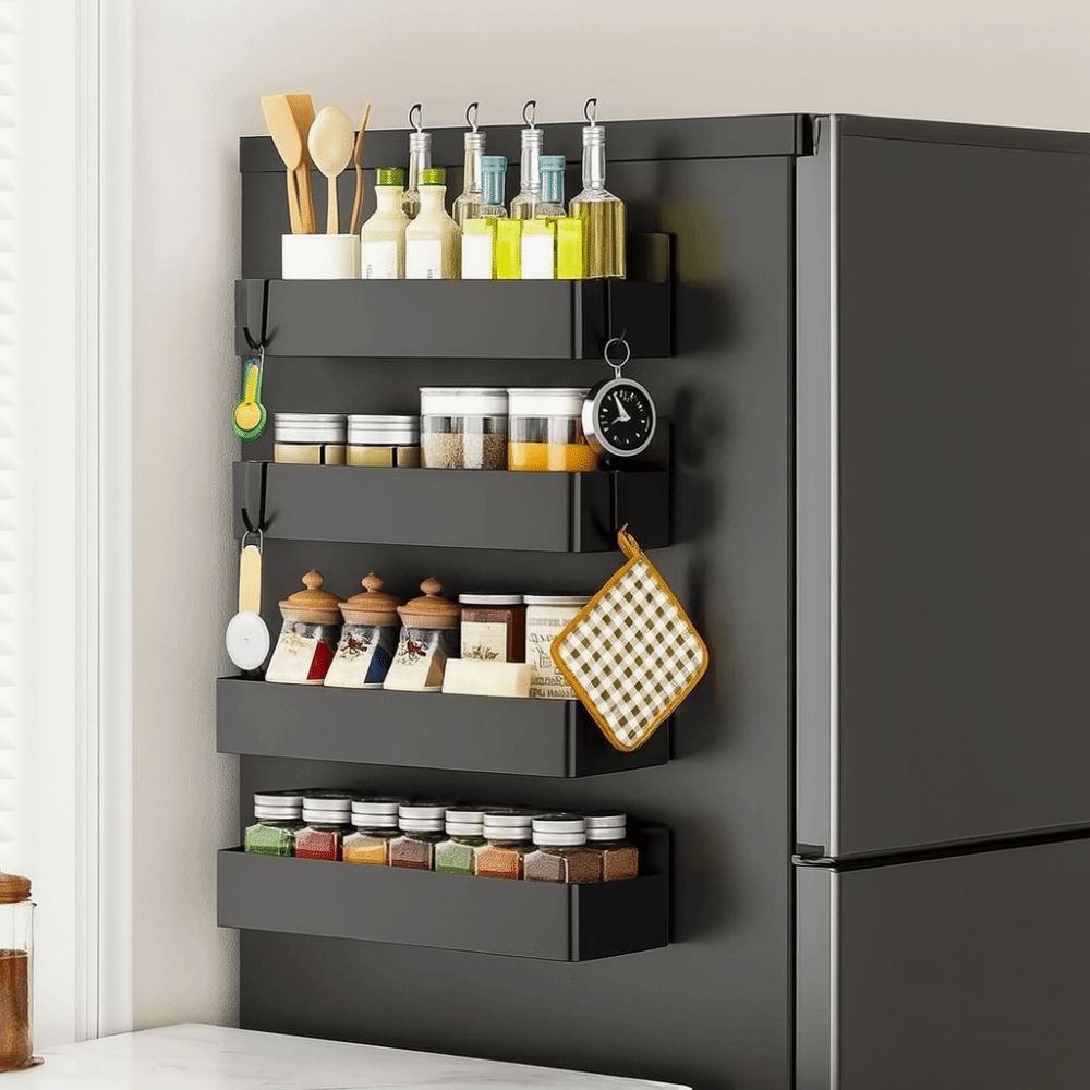 2Pcs Space Saving 2 Layers Storage Rack Adjustable Magnetic Storage Baskets  for  Home