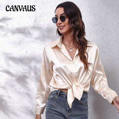 Spring and Autumn Women's Shirts Sateen Shirt Temperament Elegant Long Sleeve Shirt