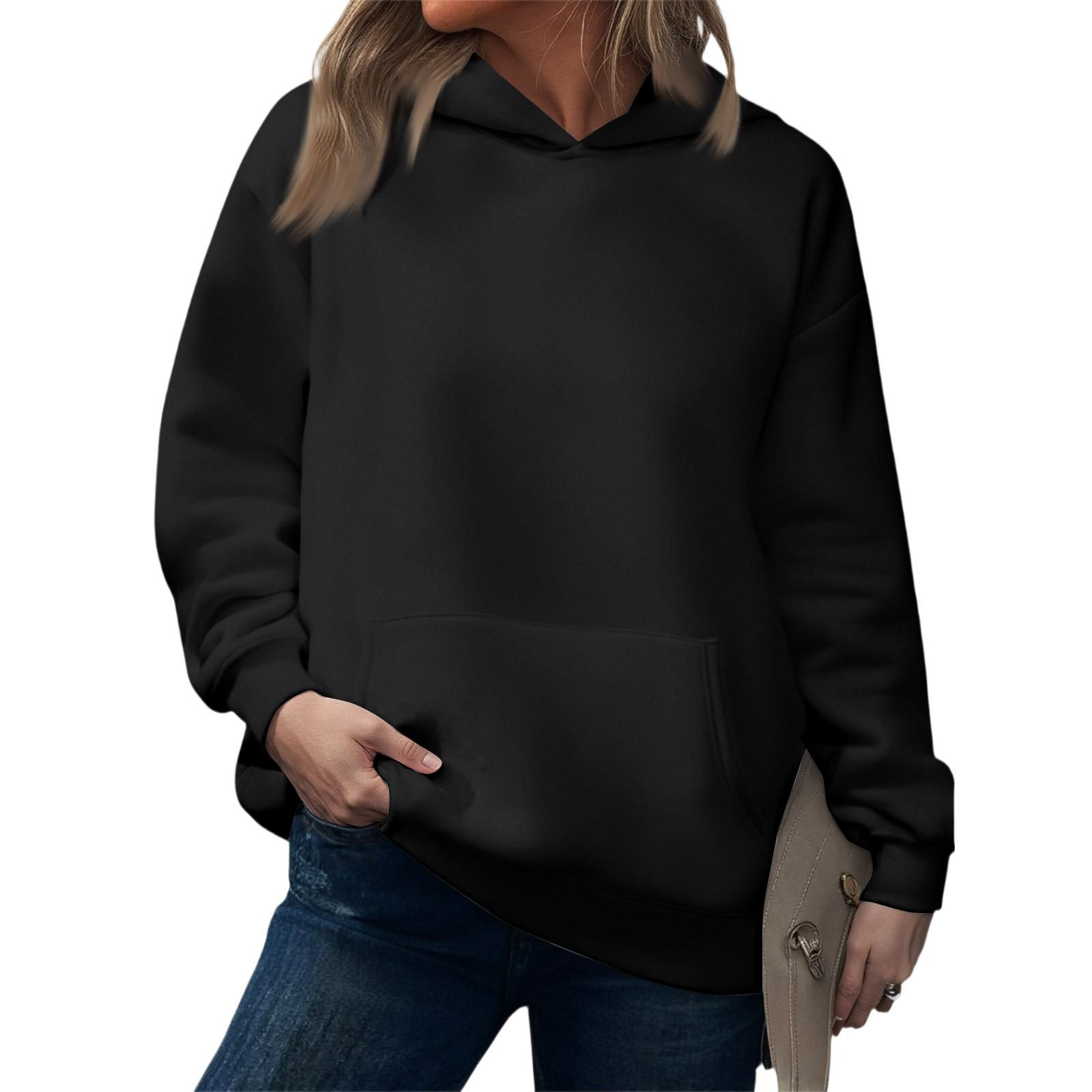 

Модная женская толстовка с капюшоном, повседневный топ с карманом, свободный пуловер S чёрный