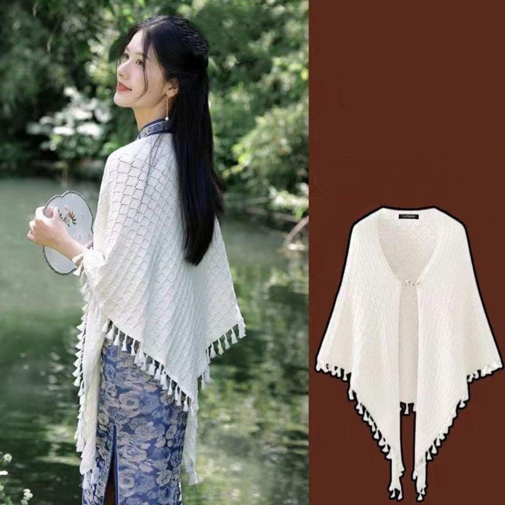 

Wraps Knitted Shawl Cloak Triangular Cape Elegant Knitted Scarves Women бежевий