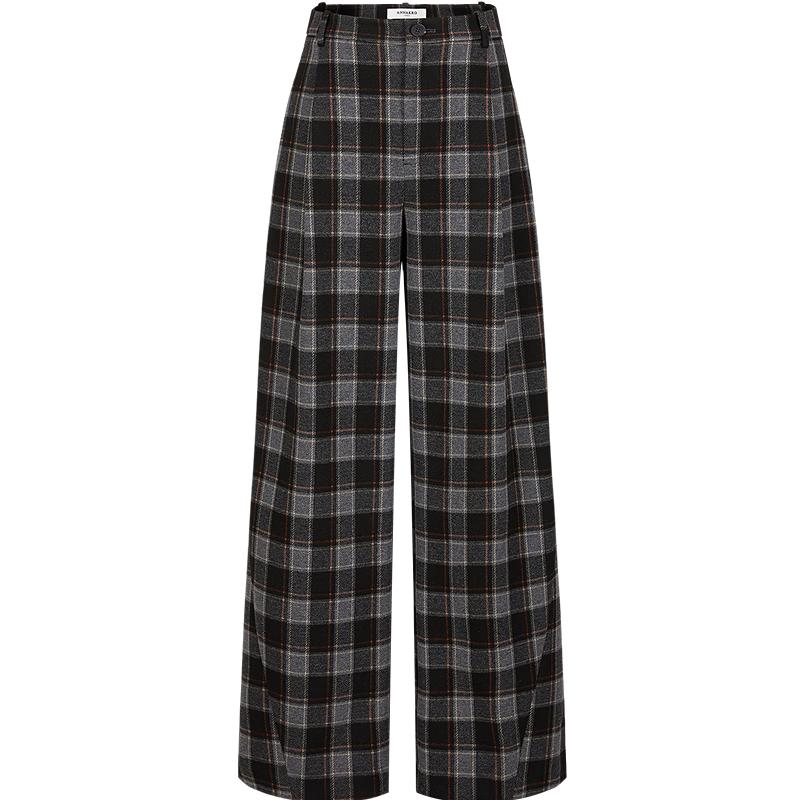 JiuZi Annakou Women's Retro Plaid Curved Casual Trousers