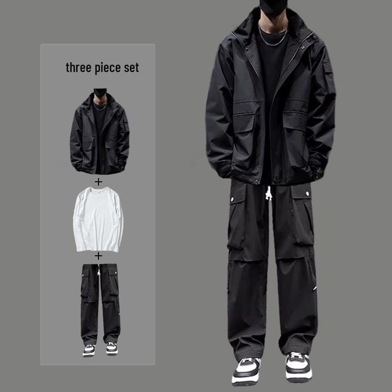 

Men s Casual Sportswear Set: Spring/Autumn Fashion Loose Windbreaker & Workwear Outfit 3XL for 80-90 kg