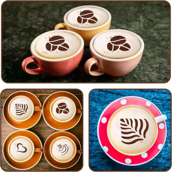 4 Pcs Stainless Coffee Stencils Latte Art,Latte Art Stencils,Lattes Stencilss with Various Patterns for Cappuccino Chocolate Lattes Cake Decorating
