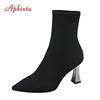 Aphixta Women Winter Autumn Knitted Sock Boots Colorful Eletant High Heel Shoe Stretch Fabric Slip-on Ladies Ankle Boots Size 42