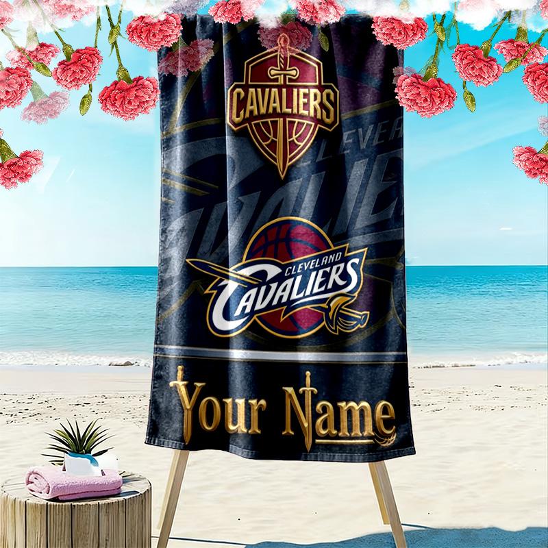 Name Custom Cleveland Cavaliers Logo Print Beach Towel, Large Soft Quick Dry Towel for Beach Camping Swimming