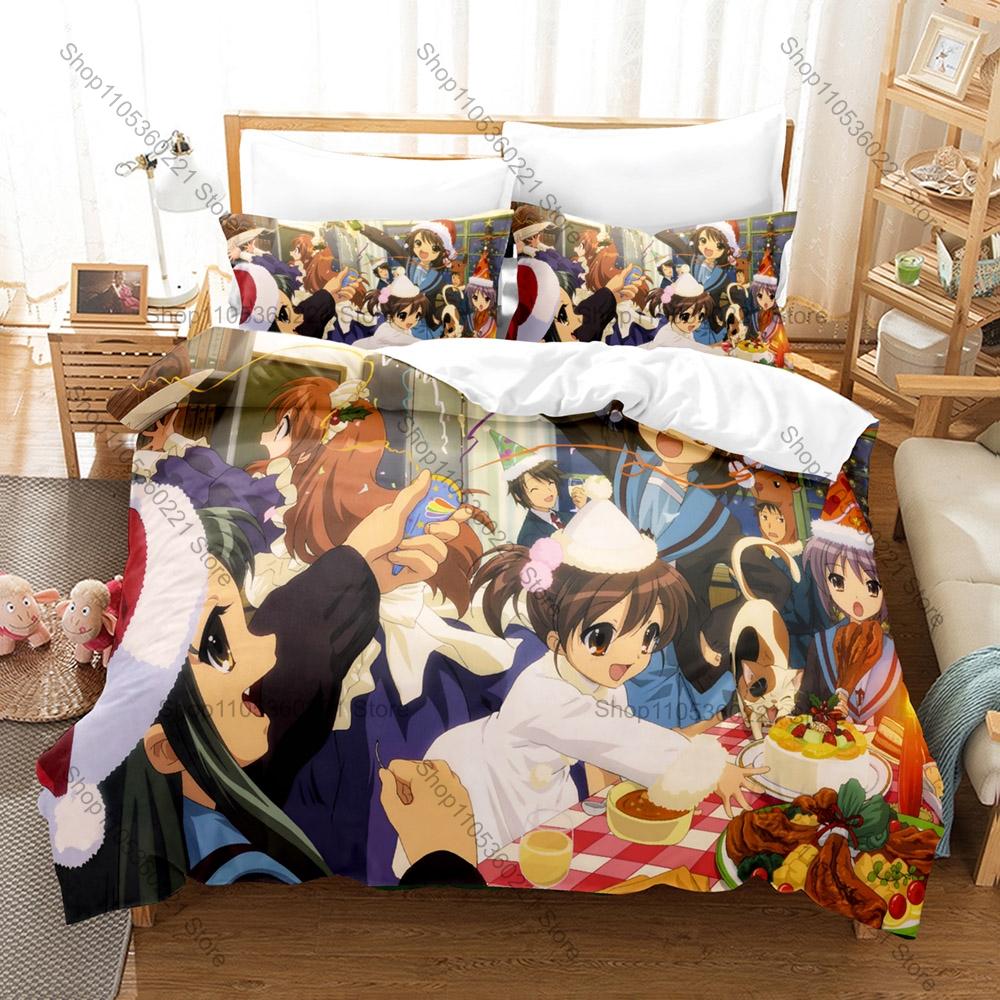 Classic School Anime Printed Bedding Kit 3PCS Duvet Cover & 2 Pillow Covers Breathable Soft Linens Anime Fan Room Ornament