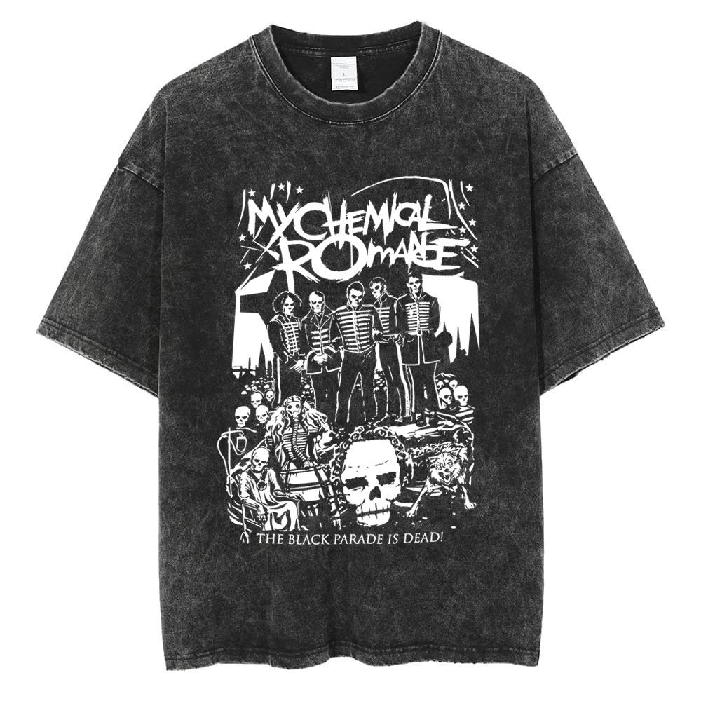 Rock Band My Chemical Romance Magliette Lavate The Black Parade Uomo Donna Punk Hip Hop Manica Corta Maglietta di Cotone Magliette Oversize