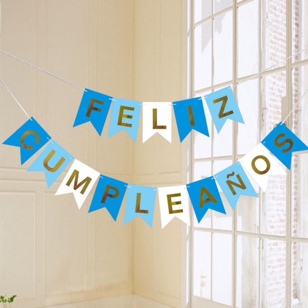 

1PC/5PCS/10PCS 20CMx16CM Dovetail Pull Flag New Laser Spanish Happy Birthday Banner Party Birthday Backdrop Pendant Decor 1pc