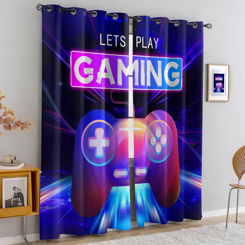 Set Of 2 Gamer Room Decor Gamepad Printed Curtain Bedroom Kitchen Dining Living Study Office Bathroom For Made Polyester