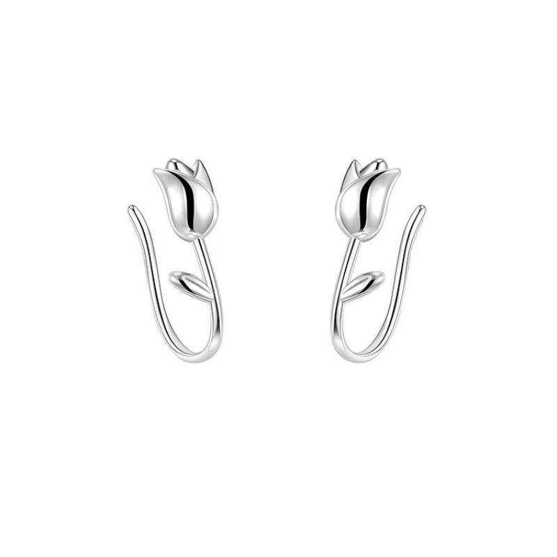 New Fashion Charm Silver Color Tulip Flower Stud Earrings for Women Girls Simple Personality Sweet Romantic Summer Jewelry Gifts