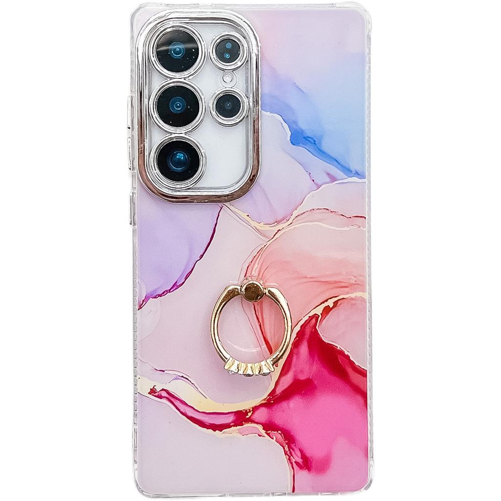 Suitable for Samsung S25ultra Phone Case IMD Electroplated Marble Patterned S24plus Ring Stand A56