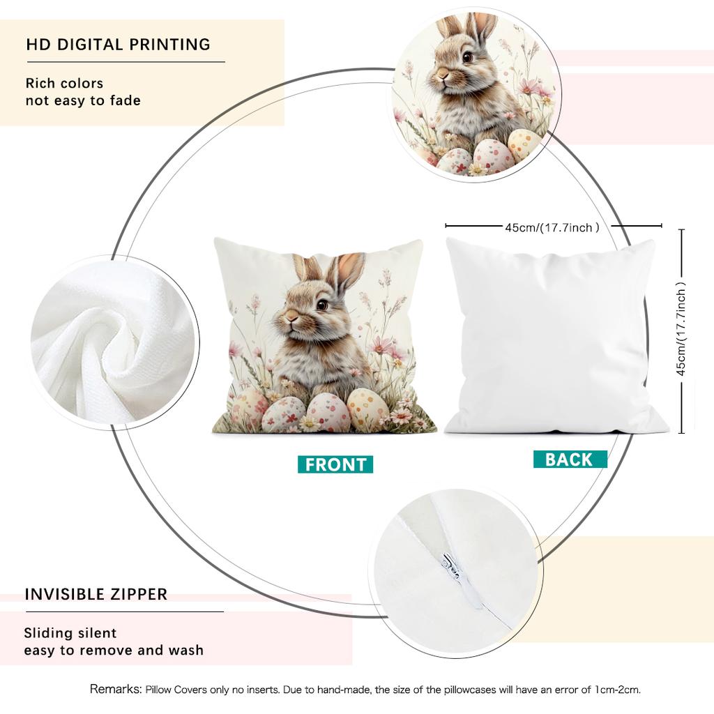 1 Pc Easter Day Cushion Cover Cute Bunny Eggs Pillow Cover Easter Rabbit Pillowcase Home Decorative Throw Pillow Case 45X45Cm