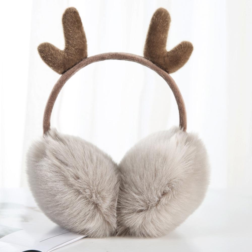 Solid Color Elk Horn Earmuffs Faux Rabbit Fur Winter Warm Earmuffs Outdoor Cold Protection