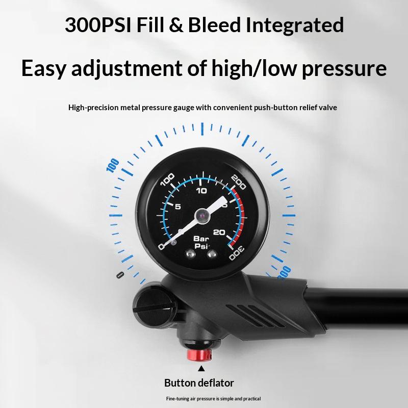 BENGGUO BG-1633 Bicycle Air Pump 300PSI High Pressure Inflator Dual Valve Design with Pressure Gauge