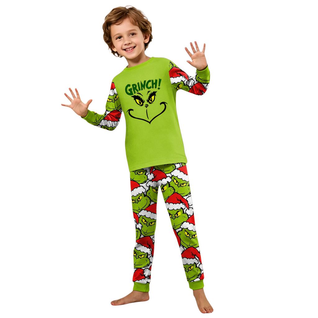 Christmas Matching Family Pajama Set for Parent and Child with Long Sleeve Top and Long Pants