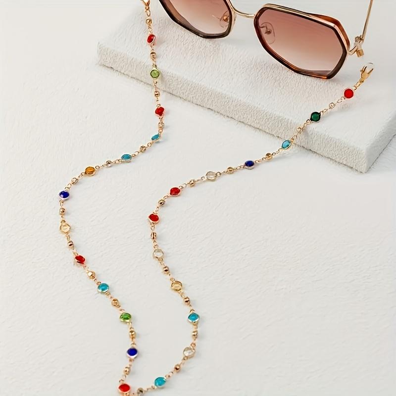 

1pc Retro Colorful Rhinestone Glasses Chain for Women - Fashionable Eyewear Retainer, Copper Material, Vintage Style Accessory 1pc