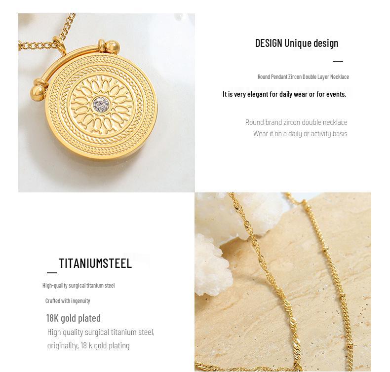 Titanium Steel Gold Plated Double Layer Clavicle Chain with Diamond Pendant and Star Badge