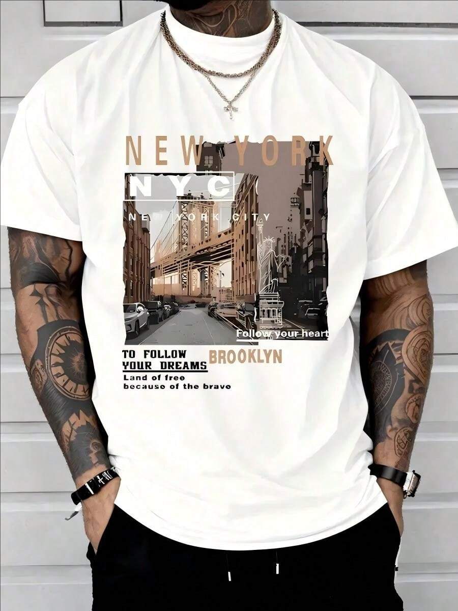 

Unisex Summer Letter Printed Round Neck Short Sleeve Casual T-Shirt S
