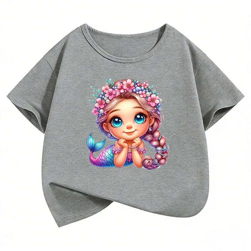 Fashion Fish with Flower Design TShirt Printed T Shirt Girls Summer Clothes Short Sleeve Tops TShirts Cute Girls Clothing