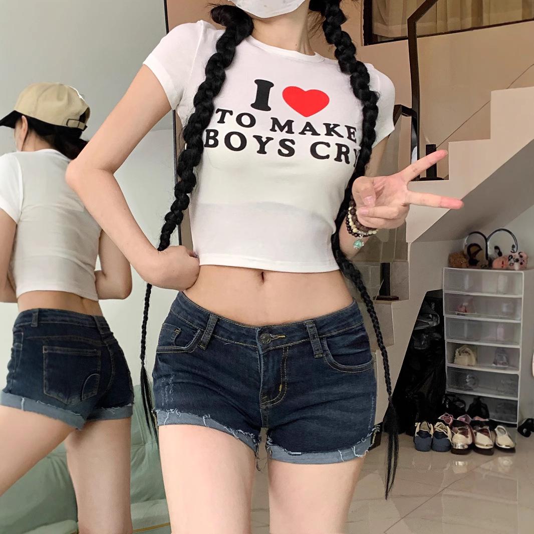 

Spring Plus Size Women s Bodycon Denim Shorts - Low Waist, Butt-Lifting, Rolled Hem, Stretchy Millenium Cropped Hot Pants 2XL синий