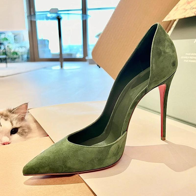 

Sexy Suede Light Mouth Single Shoes Autumn Pointed Head Side Empty High Heels Women S Stiletto Red Soles 34