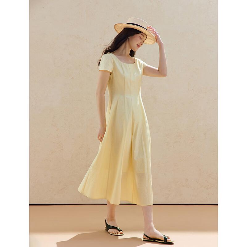 INMAN Lyocell Linen Blend French Round Neck Short Sleeve Dress