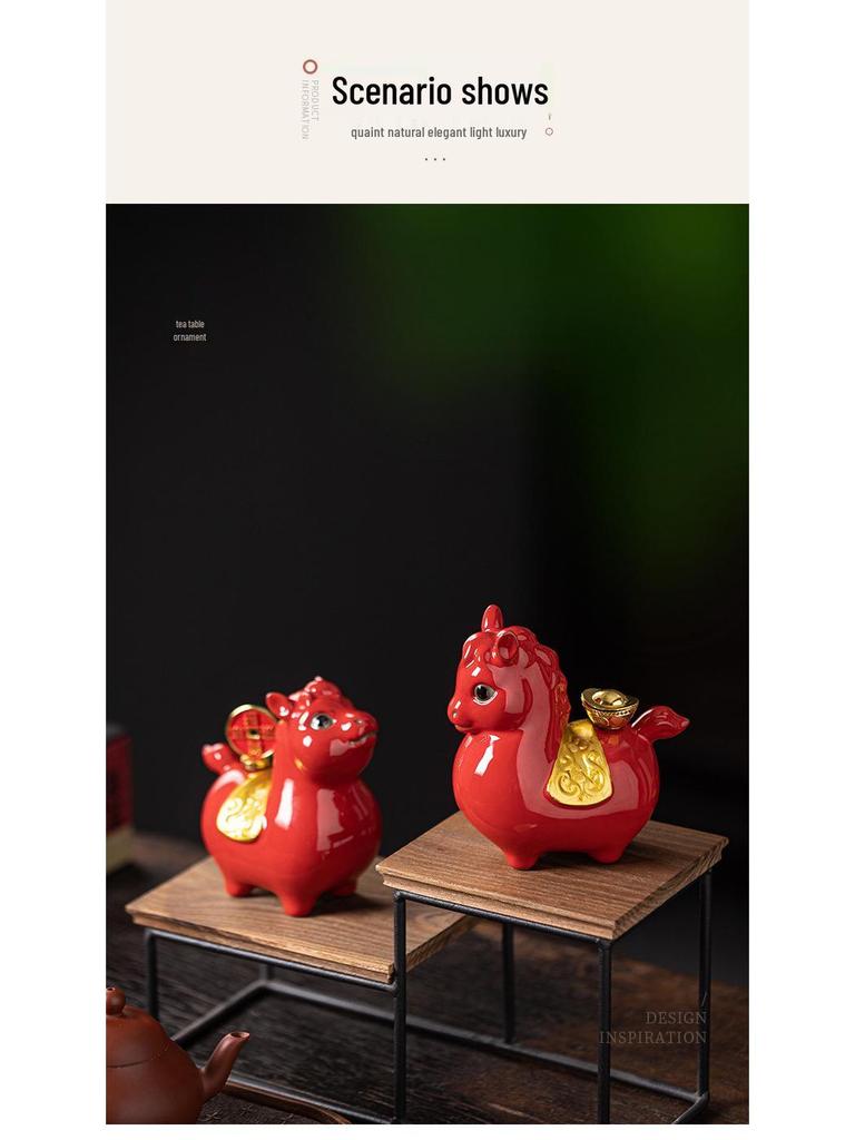 Chinese Ceramic Tang Horse Ornament Pair - Zodiac Year Desktop Decoration