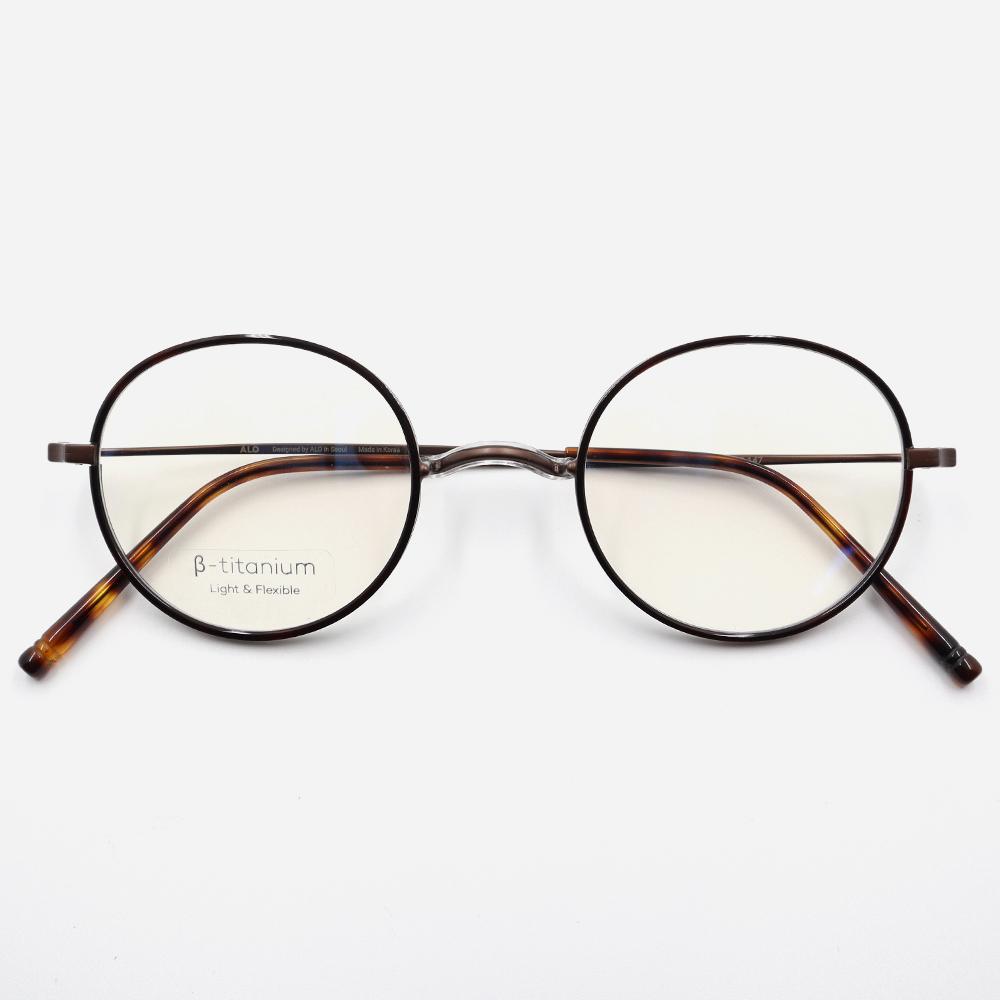Alloaiweeo [Nose Saddle] Al8206 1016M Nose Saddle Titanium Round Antique Brown Eyeglass Frames