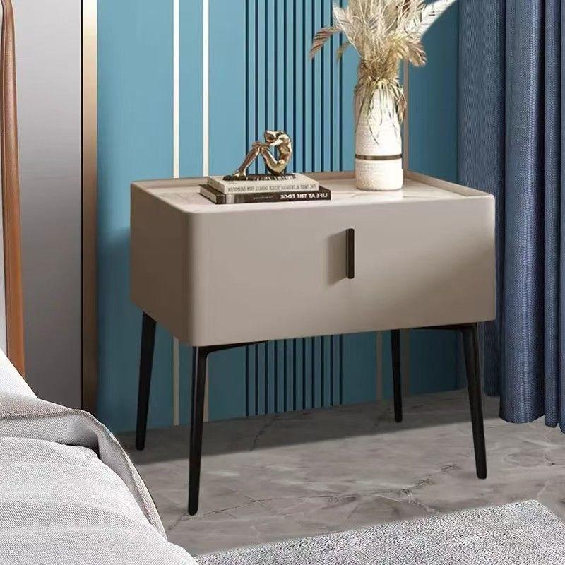 Fully Assembled Modern Italian-Style Leather Bedside Table with Storage