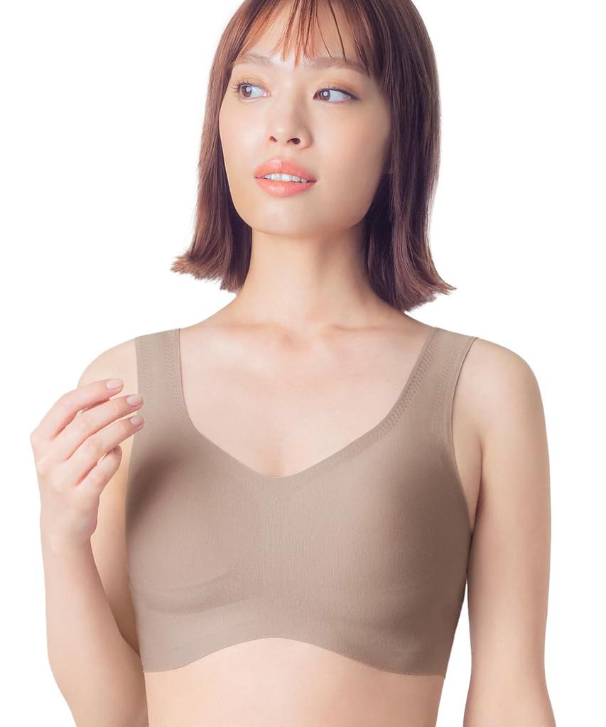 Cotton Blend Comfortable and Less Half Top LL [Wing/Wacoal] Non-wired Bra, Material, Beautiful, Stuffy, [Luxurious Cotton] KB1031, Women's, BR,