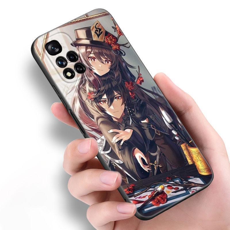 Hu Tao Genshin Impact Black Silicone Phone Case For Xiaomi POCO X3 X4 NFC F5 M3 M4 M6 X5 X6 Pro F3 F4 GT 5G C55 C65 M5