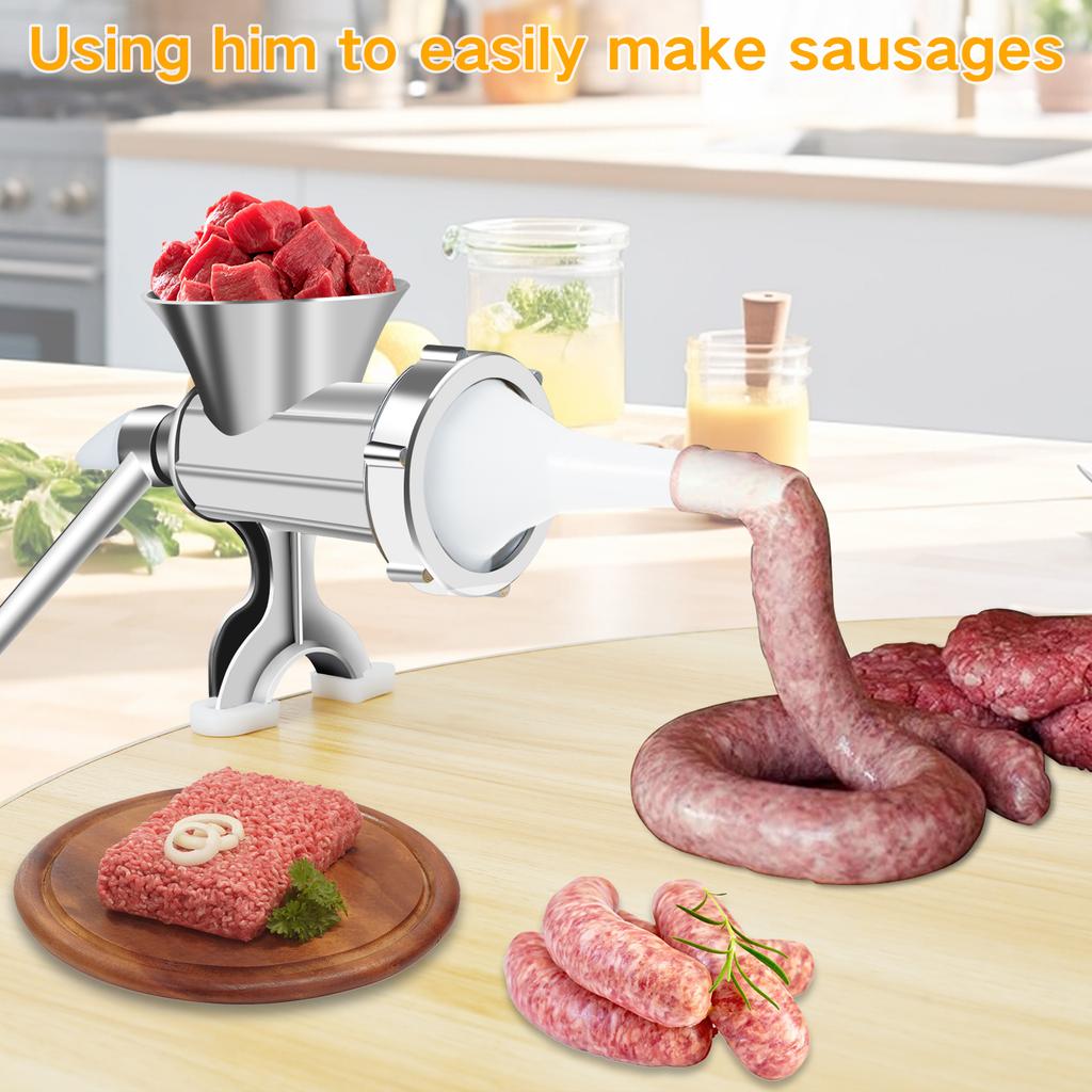 Manual Meat Grinder with Handle Meat Crank Rustproof Meat Grinder Sausage Maker Table Mount Pork Mincer with 3 Sausage Maker