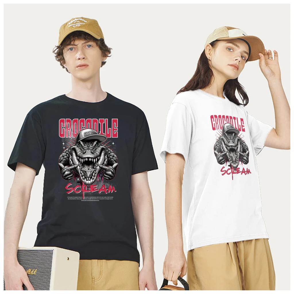 Crocodile Alligator ART Cool Funny Cartoon Printed Men's T Shirt Women Fashion 100% Cotton Summer Casual Breathable Couple Tops